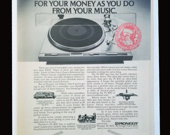 Vintage Oversized Pioneer Turntable Print Ad Featuring The Pioneer PL-400 Turntable c.1980 Pioneer Stereo Equipment Theme Wall Art #S17PT