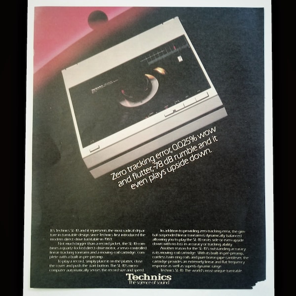 Vintage Oversized Technics Turntable Print Ad Featuring The Technics SE-10 Turntable c.1980 Turntable Sound & Features Theme Wall Art #S17TT