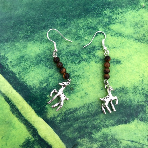 Boucles d’oreilles en argent perlé en pierre - Accessoires d’automne - Créatures des bois - Doe and buck - Gemstone Jewelry - Handmade - Cottagecore - fae