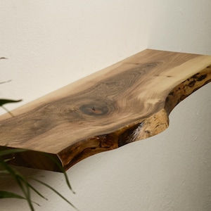 Decorative Live Edge Floating Rustic Wood Shelf,  Raw Edge Wood Shelving Wooden Floating Bathroom - Kitchen Wall Shelves Living Edge