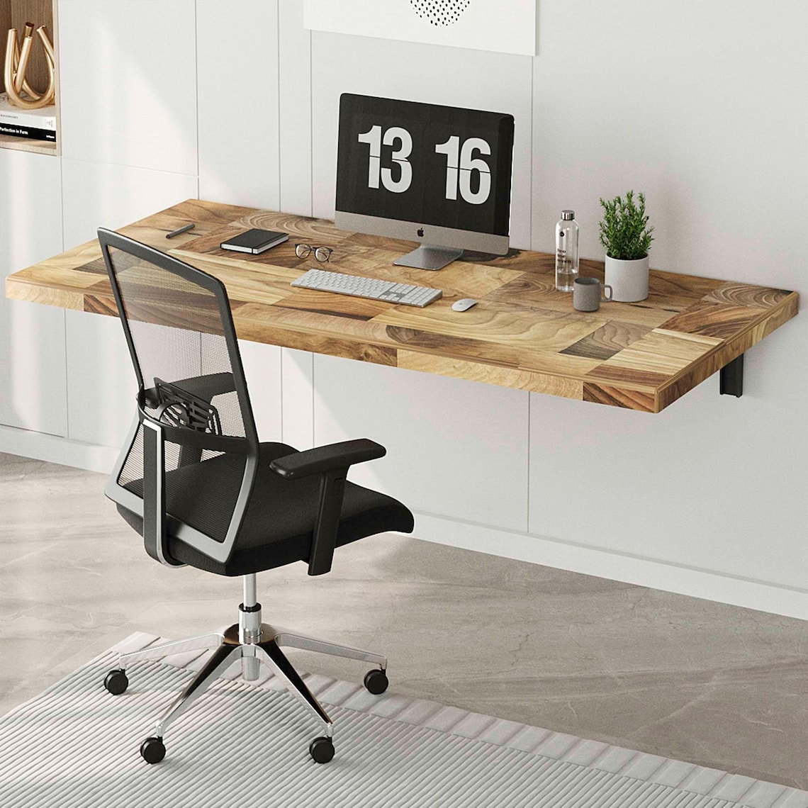 Fresh Look at Rustic Walnut Wood Space Saver Folding Floating Desk Natural Wood