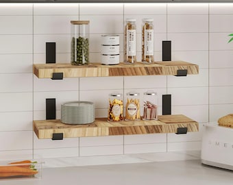 Schwerer Custom Holz Bücherregal Wohnzimmer - Massivholz Bücherregale - Schwimmendes Bücherregal aus - 2er-Set 24 Zoll L X 11 Zoll T