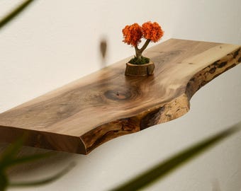 Entryway Floating Live Edge Walnut Wall Shelves - Rustic Wood Entryway Narrow Console Shelf made of Solid Walnut Entryway Shelves Wall Mount