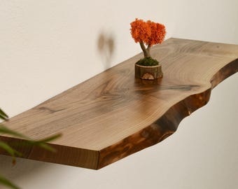 Rustic Walnut Wood Floating Shelf. 1.4'' Thick Floating Shelves, Bathroom Shelf, Ledge Shelf. Heavy Duty Wall Shelf. Kitchen Home Decor