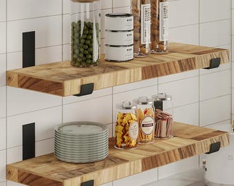 Solid Walnut Floating Wooden Shelves for Kitchen - 12 Deptht Large Floating Shelf made of Walnut - Set of 2 Wood Shelf, Sturdy Shelf 24x11