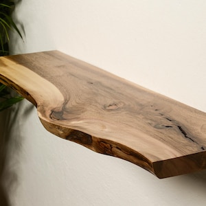Natural Walnut Wood floating wall shelves, live edge shelf for home decor handmade wandregal mounted rustic wood shelf