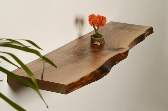 Natural Walnut Wood wall shelves floating  live edge shelf for home decor handmade wandregal mounted rustic wood shelf