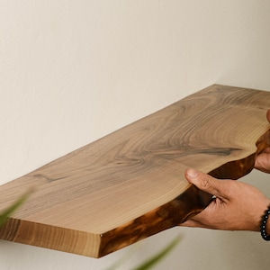 Living Edge Walnut Wood Floating Shelf Wooden Walnut Floating Shelves with Hidden Brackets Wall Mount Shelves Easy to Install