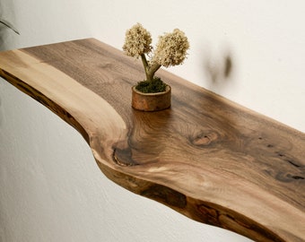 Floating Walnut Fireplace Mantle, Live Edge Wood Mantel Shelf, Floating Fireplace Shelf, Rustic Mantelpiece, Gift Home, Rustic Mantel Shelf