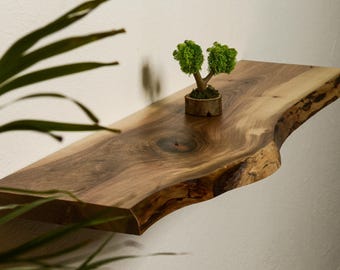 Easy to Install Dark Tones Floating Wood Shelves - Wall Mounted Boho Home Rustic Shelf, custom wood shelf for bathroom, kitchen, or laundry
