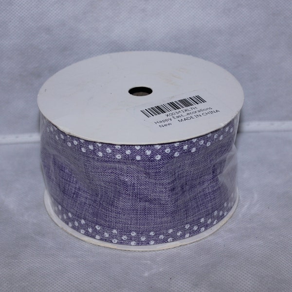 Lilac Purple Solid with Mini Polka Dots Ribbon 2.5 in wired ribbon NEW