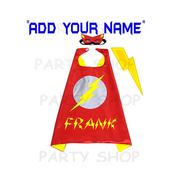 Flash custom cape and mask for kids, ADD your child's name,superhero capes,double layer cartoon cosplay.