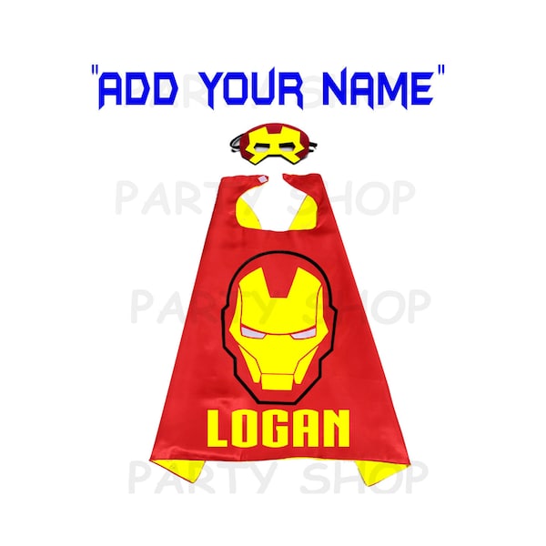 Iron Man custom cape and mask for kids, ADD your child's name,superhero capes,double layer cartoon cosplay