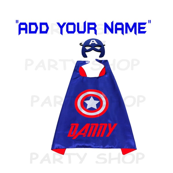 Captain America custom cape and mask for kids, ADD your child's name,,double layer cartoon cosplay,superhero capes