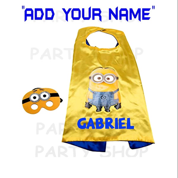 Minions custom cape and mask for kids, ADD your child's name,double layer cartoon cosplay, superhero capes...