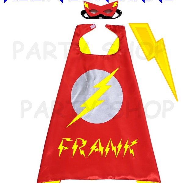 Flash custom cape and mask for kids, ADD your child's name,superhero capes,double layer cartoon cosplay