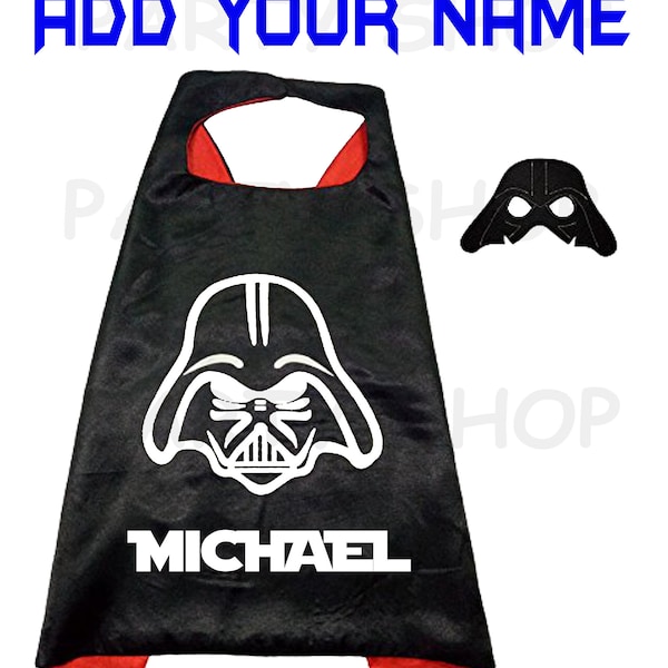 Darth Vader custom cape and mask for kids, Star Wars ADD your child's name,double layer cartoon cosplay, superhero capes...