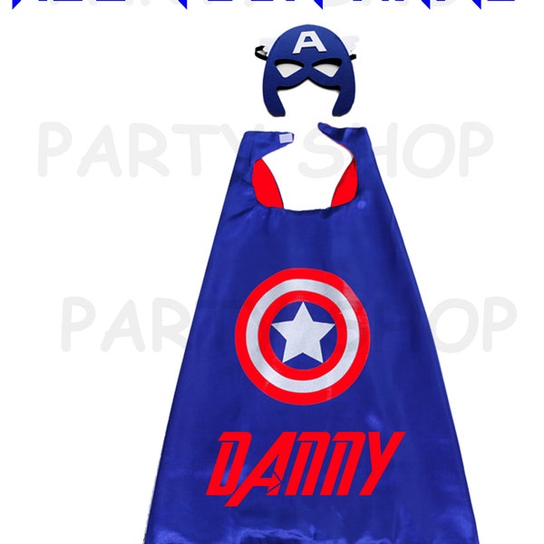 Captain America custom cape and mask for kids, ADD your child's name,superhero capes,double layer cartoon cosplay