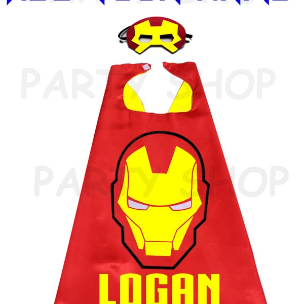 Iron Man custom cape and mask for kids, ADD your child's name,superhero capes,double layer cartoon cosplay