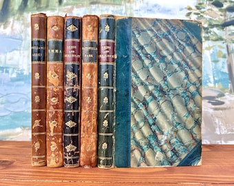 May include: A set of six vintage hardcover books with marbled covers. The books are titled "Northanger Abbey", "Emma", "Sense and Sensibility", "Mansfield Park", "Pride and Prejudice", and "Pride and Prejudice".
