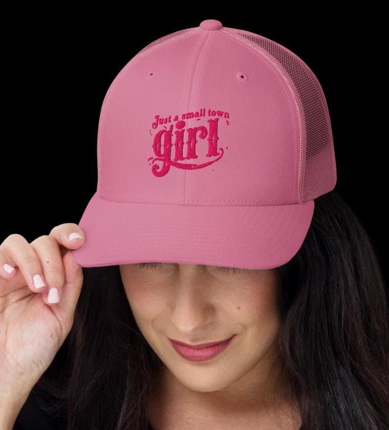 Small Town Girl Pink Trucker Hat with Rhinestone Detail Just a Small Town Girl Hat | Pink Trucker Cap With  main image 2