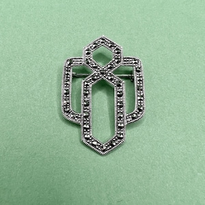 Broche - art-decostijl, 925 sterlingzilver en marcasiet