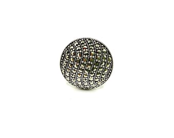 Sterling Silver Ring with Marcasite Sphere, Large Statement Piece