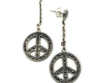 Boucles d'oreilles signe de la paix en argent 925 avec détail marcassite