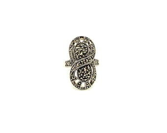 Ring  -  Art Deco, 925 Sterling Silver & Marcasite Figure 8  -  Size 8/P