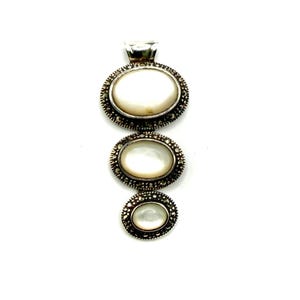 Art Deco Pendant - Sterling Silver with Marcasite and Mother of Pearl