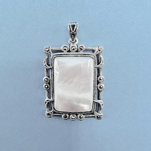Pendant  -  Art Deco Style, 925 Sterling Silver, Marcasite & Mother of Pearl