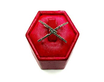 Criss Cross Ring in Sterling Silver with Marcasite - Size US 8