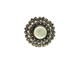 Bague - Bague en argent sterling 925, marcassite et nacre - Taille 8