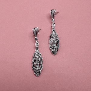 Earrings  -  Art Deco, 925 Sterling Silver, Marcasite