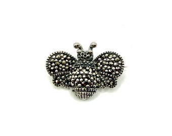 Brooch  -  925 Sterling Silver, Marcasite, "Bee"    -    18mm length   22mm width