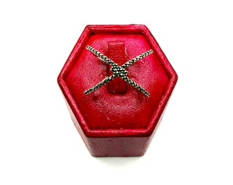 Ring  -  Criss Cross Sterling Silver and Marcasite  -  Size  US 8