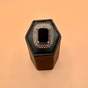 Art Deco Stunning Sterling Silver, Marcasite & Black Onyx Ring