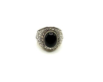 RING  -  Gothic, 925 Sterling Silver, Marcasite, Silver Filigree, Black Onyx