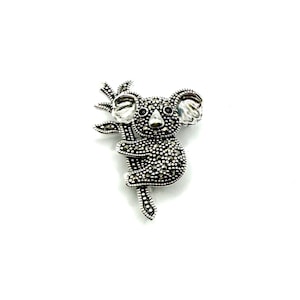 Koala Brooch in 925 Sterling Silver with Marcasite Accents - 28mm Length