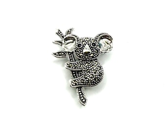 Broche koala en argent sterling 925 avec accents de marcassite - 28 mm de longueur