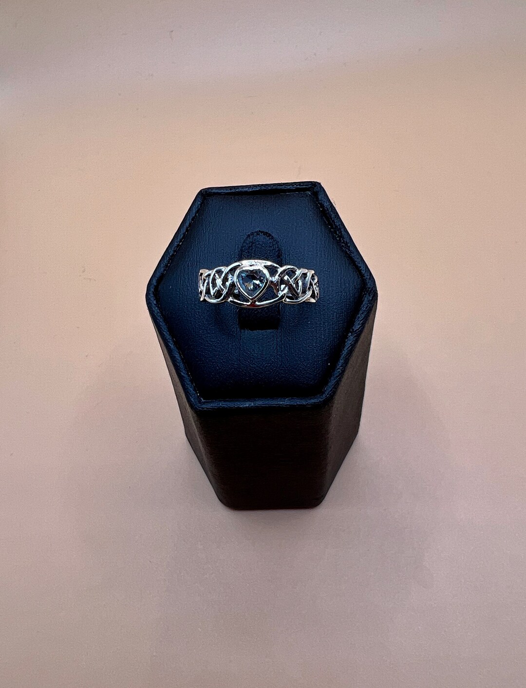 925 Solid Sterling Silver Celtic Knot Ring With Blue Topaz Heart - Etsy