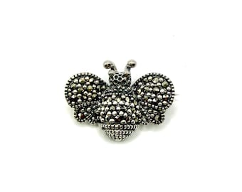 Bee Brooch in 925 Sterling Silver with Marcasite Accents, 18mm x 22mm