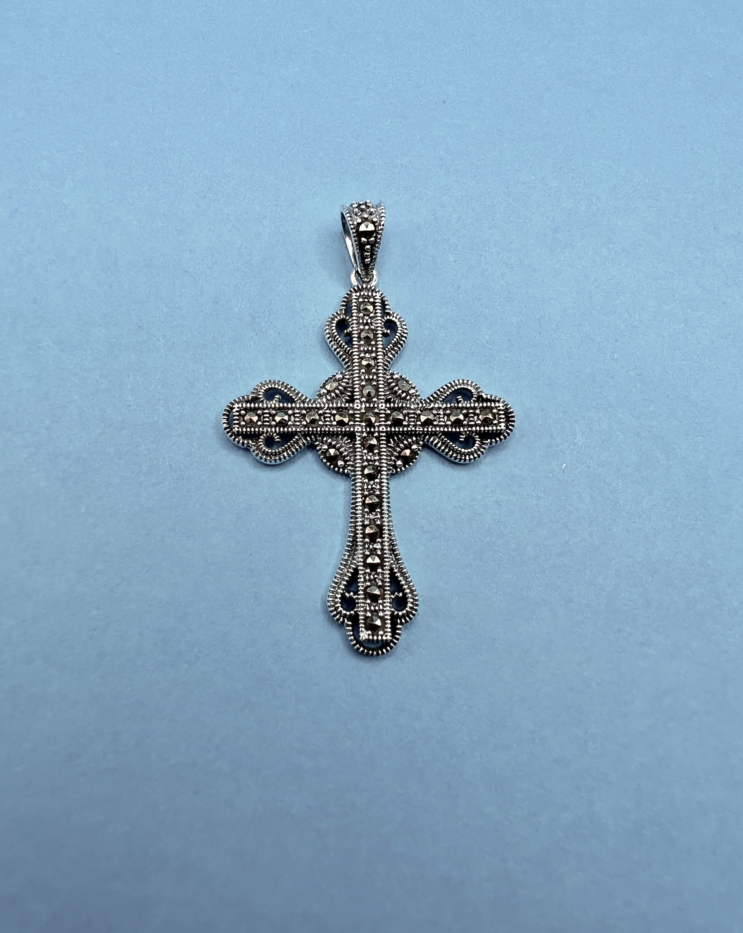 Pendentif Croix En Argent 925 Avec Marcassites - Idéal Cadeau - Occasion Bon État