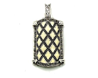 Pendentif marcassite Art déco en argent 925 avec émail blanc