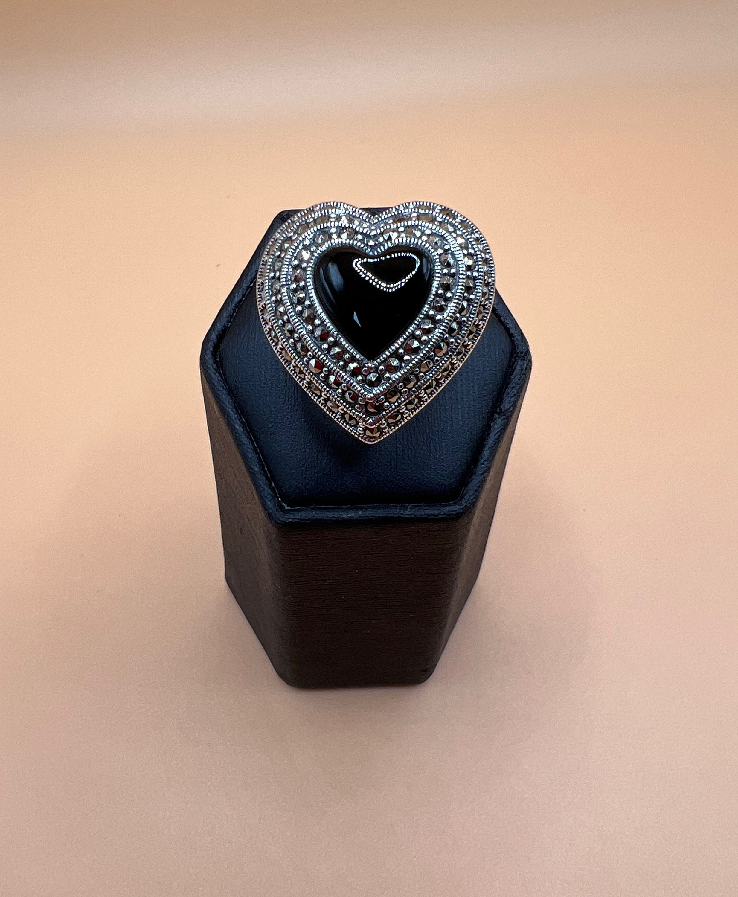 Lovely, Sterling Silver, Heart-shaped, Marcasite and Black