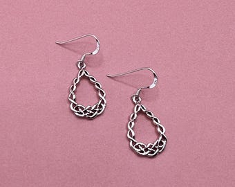 Celtic Knot Drop Earrings, 925 Sterling Silver.