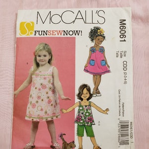 Girls dress pattern, McCall's 6061, Sizes 2-3-4-5 girls top dress and pants, Fun Sew Now