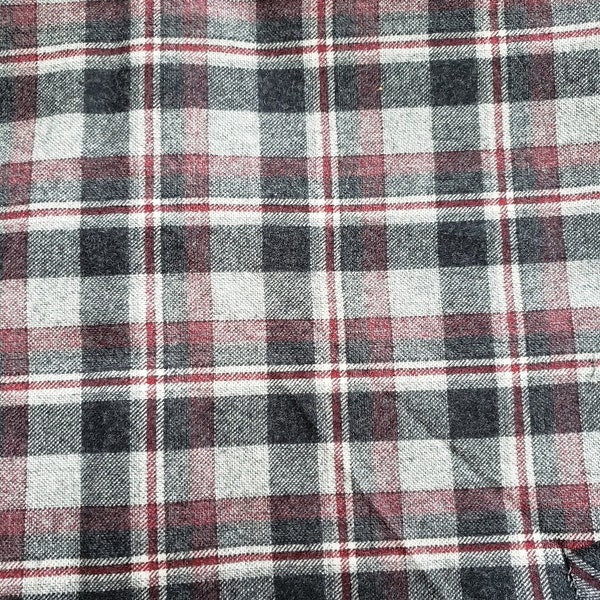 Wool yardage, plaid wool remnant, gray, black and red plaid, wool yardage