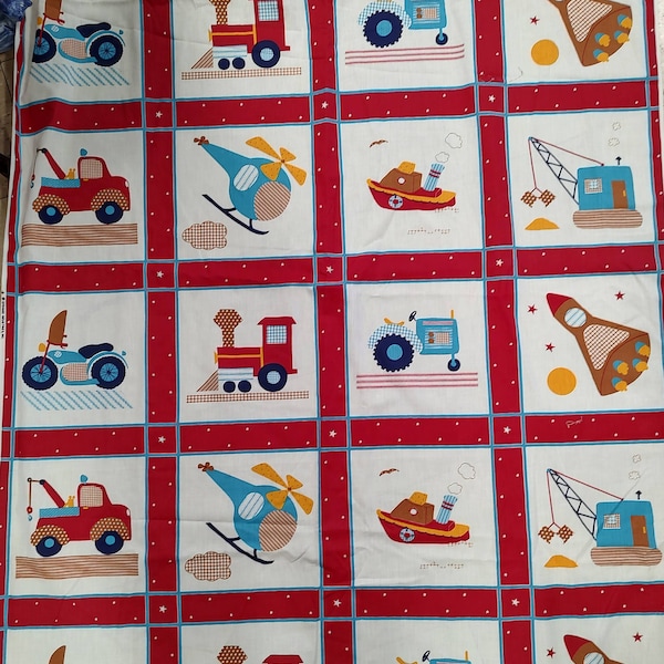 Kids vehicle fabric, helicopter, tow truck, space craft novelty kids fabric, cheater cloth, Springs Industries