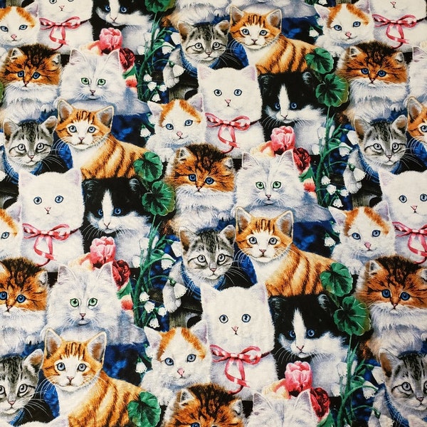 Cat fabric, Daisy Kingdom 1872, Cat's Meow Allover, Springs Ind fabric, Jenny Newland ,yardage, cotton fabric, quilting fabric